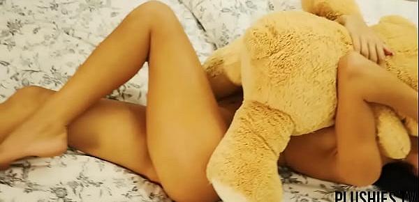  Miss Elly strip dance for a plush toy teddy bear Gosha